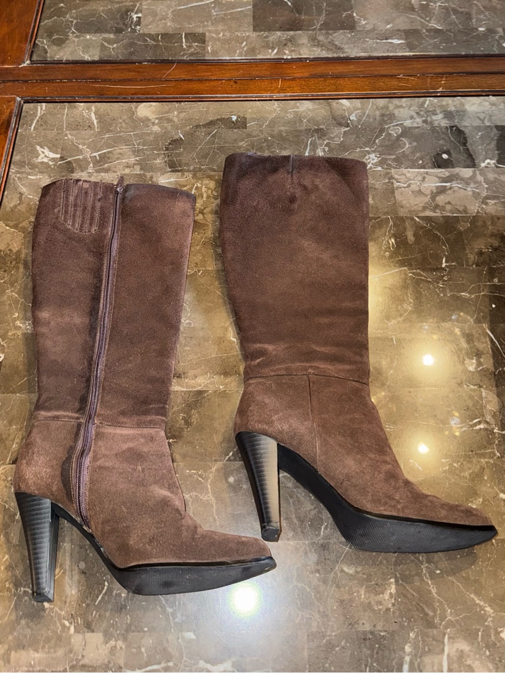 Newport News Brown Suede Mid-Calf Heeled Boots